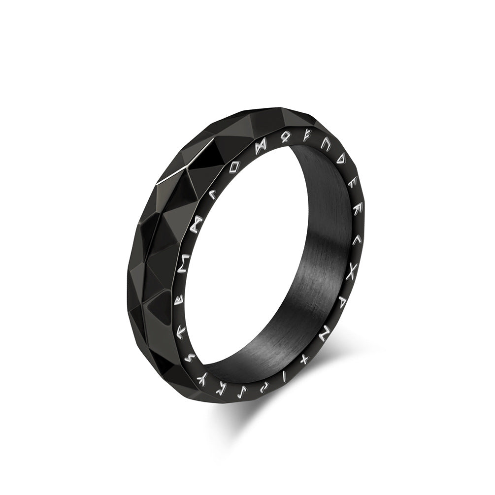 Wholesale Vintage diamond faceted Viking text stainless steel ring